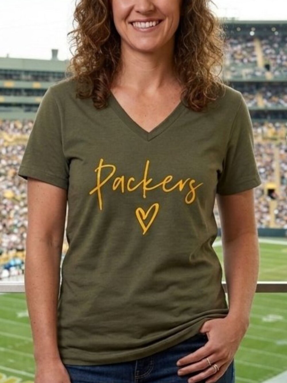 Bella + Canvas Packers  V-neck T-Shirt‎ Size M